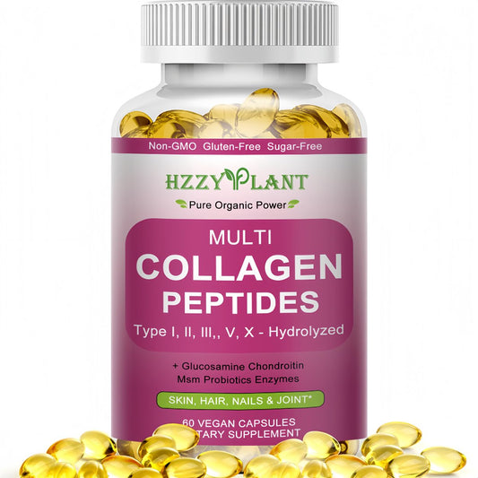 Multi-Kollagen-Peptide Softgel - Typ I, II, III, V, X - Hydrolysierte Kollagenpeptide mit Biotin, Vitamin C, Hyaluronsäure für Frauen & Männer - Unterstützt Haut, Haare, Nägel & Gelenke - Nicht-GVO, 60 Portionen