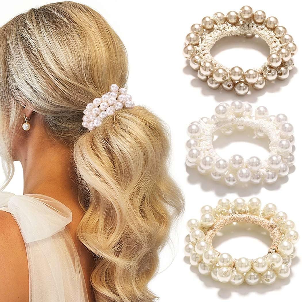 CAKURE Perlen-Haargummis mit Perlen – Dekorative Haaraccessoires für Frauen und Mädchen (3er-Pack)
