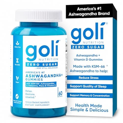 Goli Zero Sugar Ashwagandha Gummis mit KSM-66, L-Theanin, Maca und Vitamin D – Ohne Zuckeralkohole – Vegan, Keto-freundlich, Nicht-GVO