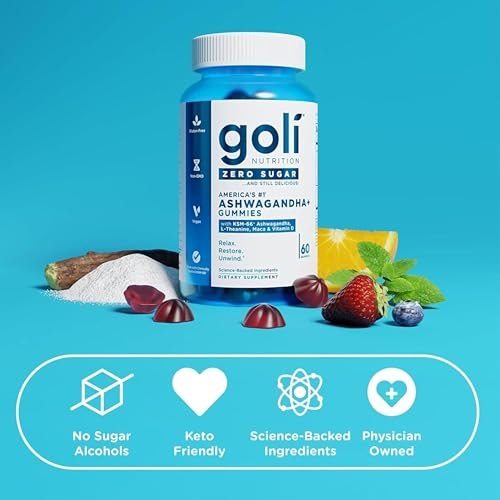 Goli Zero Sugar Ashwagandha Gummis mit KSM-66, L-Theanin, Maca und Vitamin D – Ohne Zuckeralkohole – Vegan, Keto-freundlich, Nicht-GVO