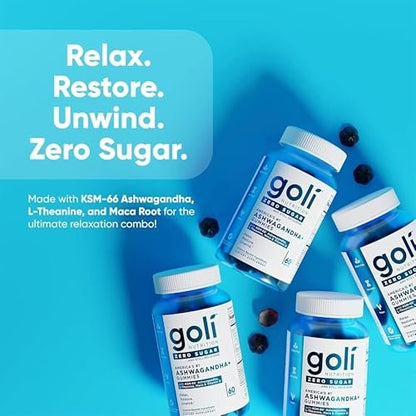 Goli Zero Sugar Ashwagandha Gummis mit KSM-66, L-Theanin, Maca und Vitamin D – Ohne Zuckeralkohole – Vegan, Keto-freundlich, Nicht-GVO