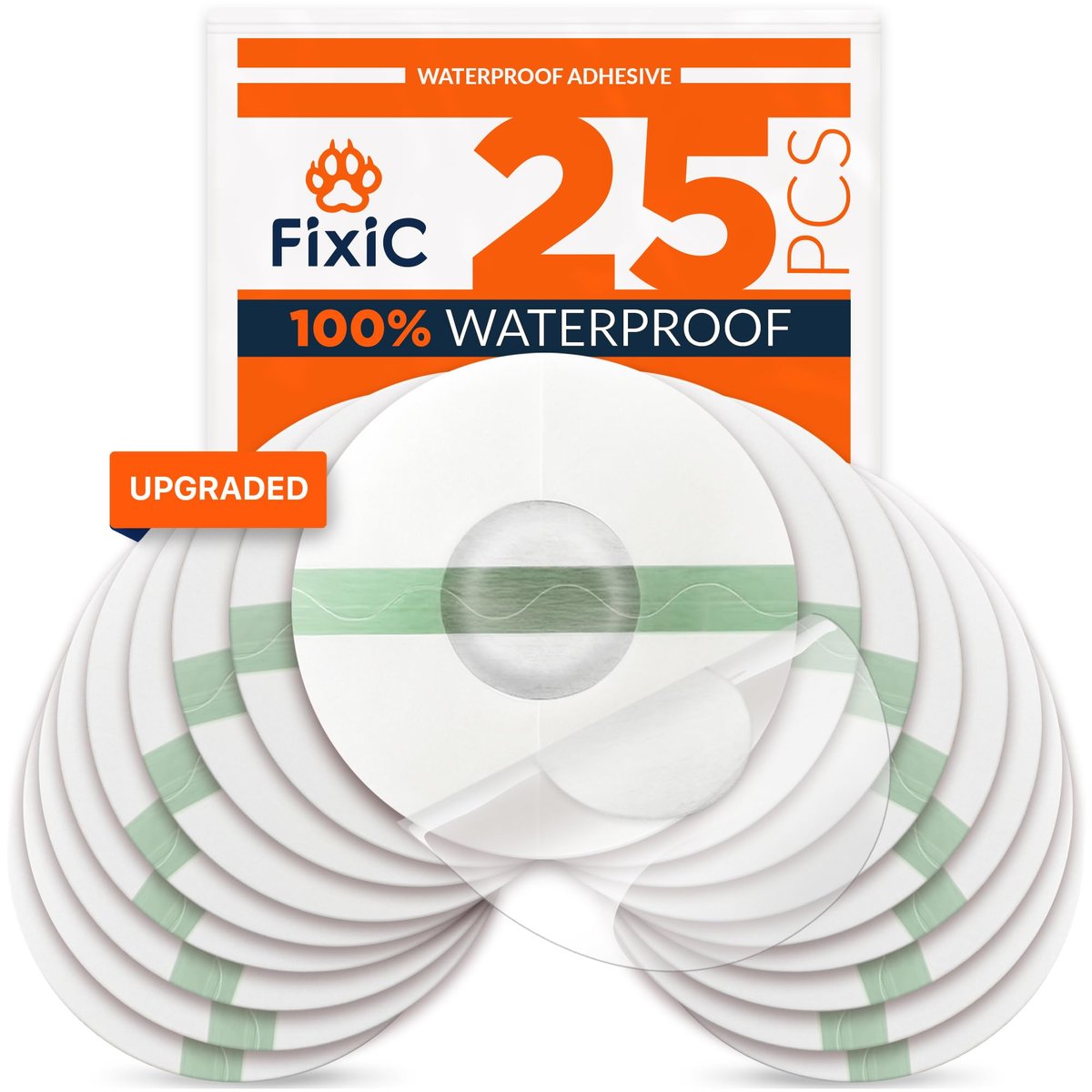 Fixic Libre 3 Sensor Covers - 25er Pack - Freestyle Klebepflaster für Libre 3 & Plus Sensoren - Kein Kleber in der Mitte - Vorgeschnittene Rückseite - Die beste Fixierung für Ihren Sensor! (Upgraded, Transparent)