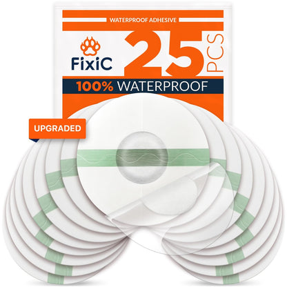Fixic Libre 3 Sensor Covers - 25er Pack - Freestyle Klebepflaster für Libre 3 & Plus Sensoren - Kein Kleber in der Mitte - Vorgeschnittene Rückseite - Die beste Fixierung für Ihren Sensor! (Upgraded, Transparent)