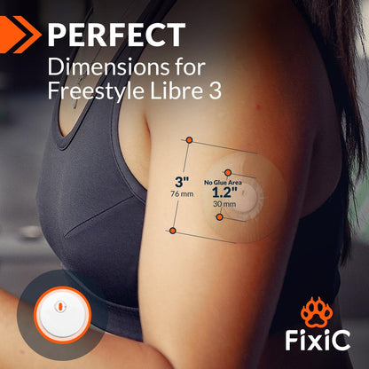 Fixic Libre 3 Sensor Covers - 25er Pack - Freestyle Klebepflaster für Libre 3 & Plus Sensoren - Kein Kleber in der Mitte - Vorgeschnittene Rückseite - Die beste Fixierung für Ihren Sensor! (Upgraded, Transparent)