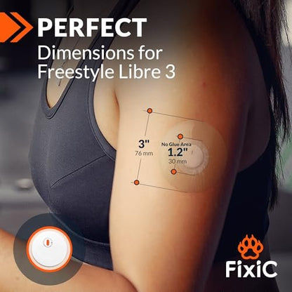 Fixic Libre 3 Sensor Covers - 25er Pack - Freestyle Klebepflaster für Libre 3 & Plus Sensoren - Kein Kleber in der Mitte - Vorgeschnittene Rückseite - Die beste Fixierung für Ihren Sensor! (Upgraded, Transparent)