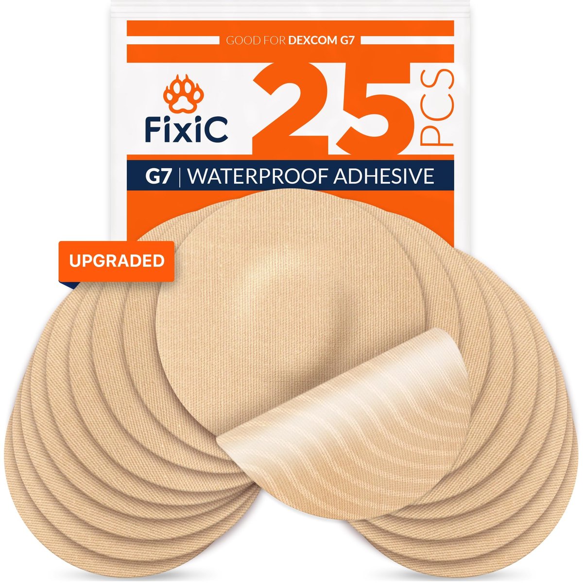 Fixic G7 Over Patches – 25er-Pack – Premium Klebepflaster kompatibel mit Dexcom G7 & Stelo CGM – wasserdicht, vorgeschnitten, hautfreundlich – für langanhaltenden Halt deines Sensors (Tan, verbesserte Version)