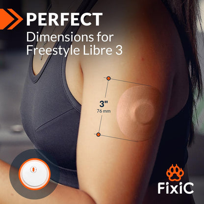 Fixic Libre 3 Sensor Covers – 25er Pack – Klebepflaster für Freestyle Libre 3 & Plus Sensoren – Kein Kleber in der Mitte – Vorgeschnittene Rückseite – Die beste Fixierung für Ihren Sensor! (Verbessert, Mehrfarbig)