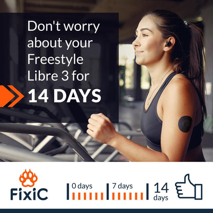 Fixic Libre 3 Sensorabdeckungen - 25 Stück - Freestyle Haftpflaster für Libre 3 & Plus Sensoren - Kein Kleber in der Mitte - Vorgeschnittenes Trägerpapier - Die beste Fixierung für Ihren Sensor! (Upgraded, Schwarz)