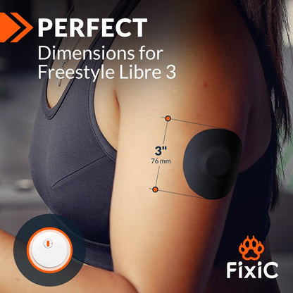 Fixic Libre 3 Sensorabdeckungen - 25 Stück - Freestyle Haftpflaster für Libre 3 & Plus Sensoren - Kein Kleber in der Mitte - Vorgeschnittenes Trägerpapier - Die beste Fixierung für Ihren Sensor! (Upgraded, Schwarz)