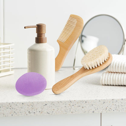 Molylove Baby Haarbürste mit Holzgriff und Kamm Set für Neugeborene & Kleinkinder | Naturweiche Ziegenborsten | Holzkamm | Blau | Ideal gegen Milchschorf (3-teilig)