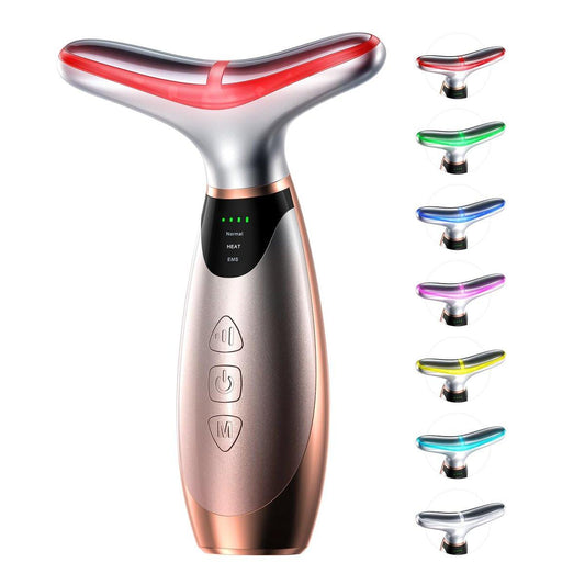 Pedete Gesichtsmassagegerät mit 7 Farben Rotlichttherapie für Gesicht und Hals, Gesichtsstraffungsgerät mit 45°C Erwärmung und Vibration für vielseitige Hautpflege