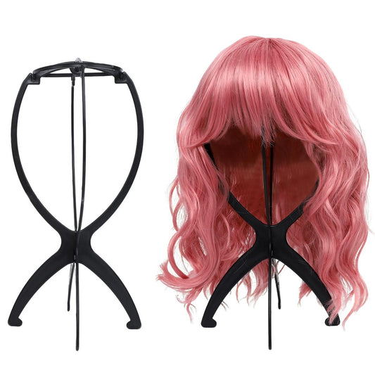 Seewaazee 2er-Pack Wig-Ständer, tragbarer Wig-Halter für mehrere Perücken, Perückenständer-Stativ zum Stylen und Aufbewahren von Perücken, schwarz, 2 Stück