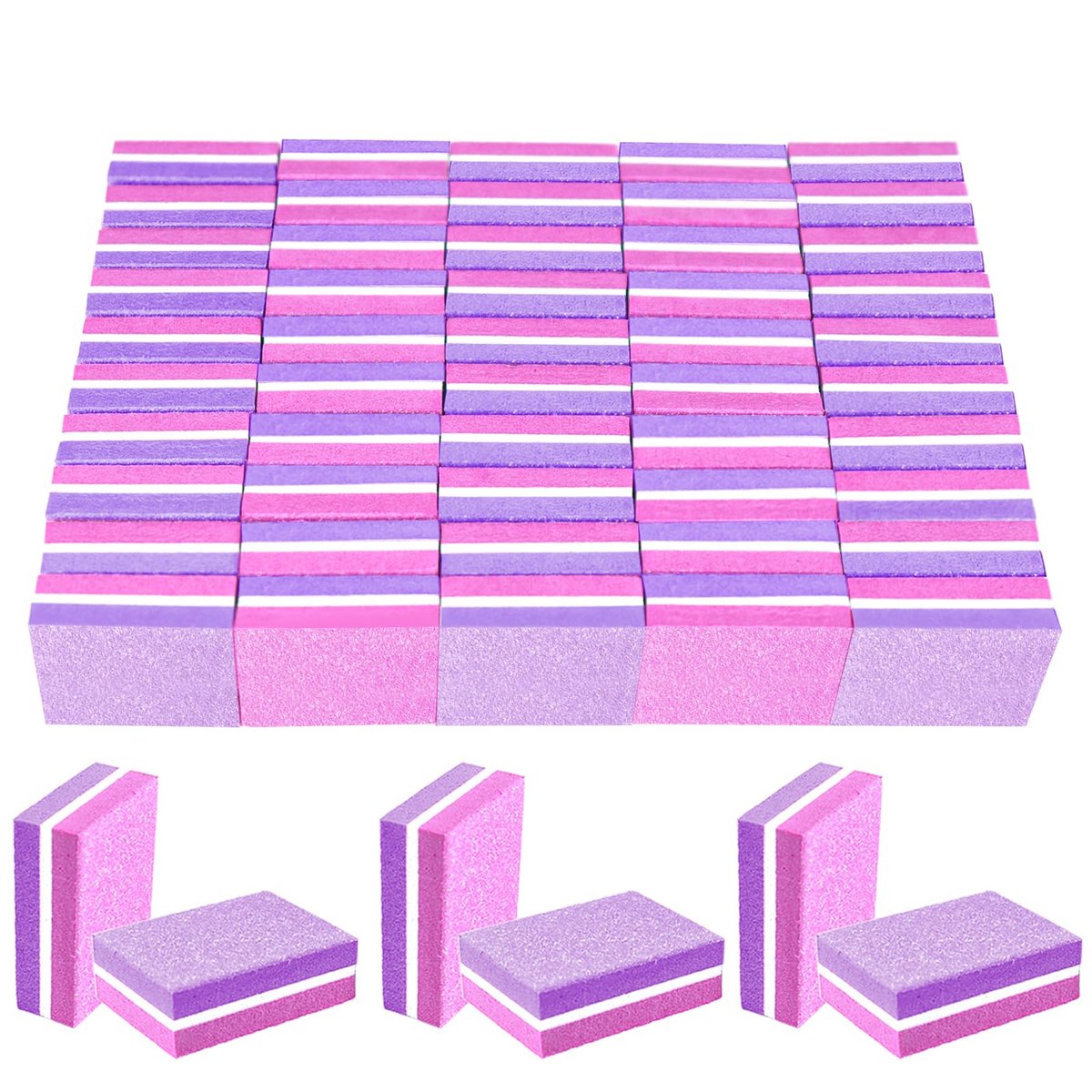 50 Stück Schwamm-Nagelfeilen, 100/180 Grit Mini-Nagelfeilen, Mini-Buffer-Block-Nagelfeile für Acryl- und Naturnägel, doppelseitige Polierblöcke für Maniküre und Pediküre, für Salon und Zuhause (Pink-Lila)
