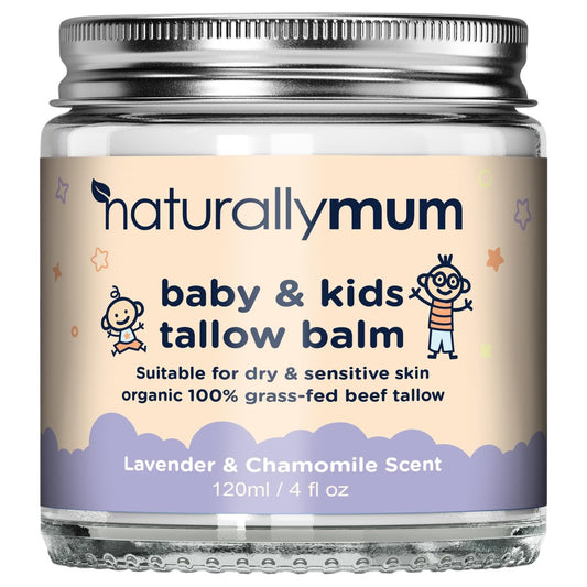 NaturallyMum Baby & Kids Tallow Balm | All-Natural Organic Grass Fed Beef Tallow | Feuchtigkeitscreme | Für trockene & empfindliche Haut | All-in-One Hautpflege | 4,2 fl oz