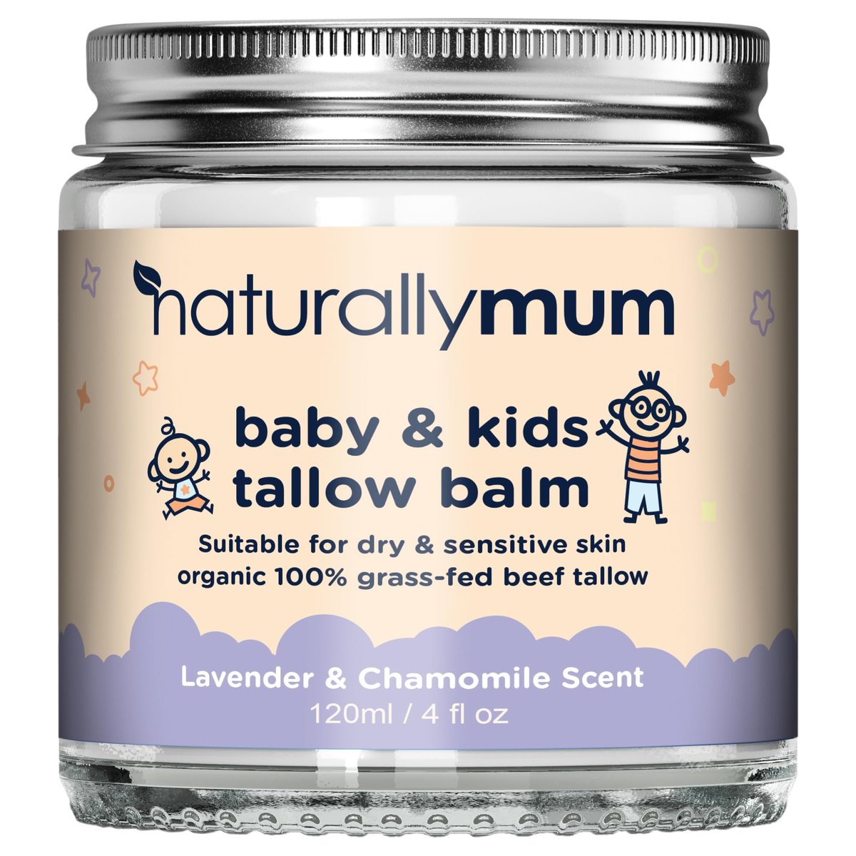 NaturallyMum Baby & Kids Tallow Balm | All-Natural Organic Grass Fed Beef Tallow | Feuchtigkeitscreme | Für trockene & empfindliche Haut | All-in-One Hautpflege | 4,2 fl oz