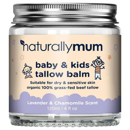 NaturallyMum Baby & Kids Tallow Balm | All-Natural Organic Grass Fed Beef Tallow | Feuchtigkeitscreme | Für trockene & empfindliche Haut | All-in-One Hautpflege | 4,2 fl oz