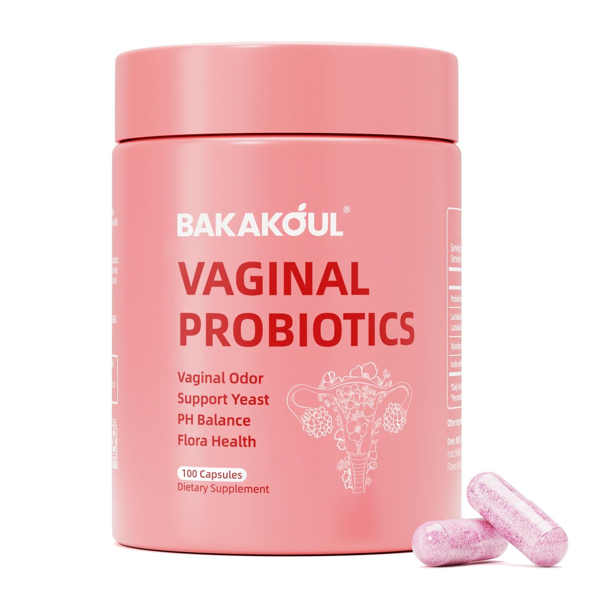 BAKAKOUL Vaginal Probiotikum mit Präbiotika & Lactobacillus-Mischung für Frauen – pH-Balance, vaginale Gesundheit, Reduzierung von Vaginalgeruch & vaginaler Flora – 100 Kapseln