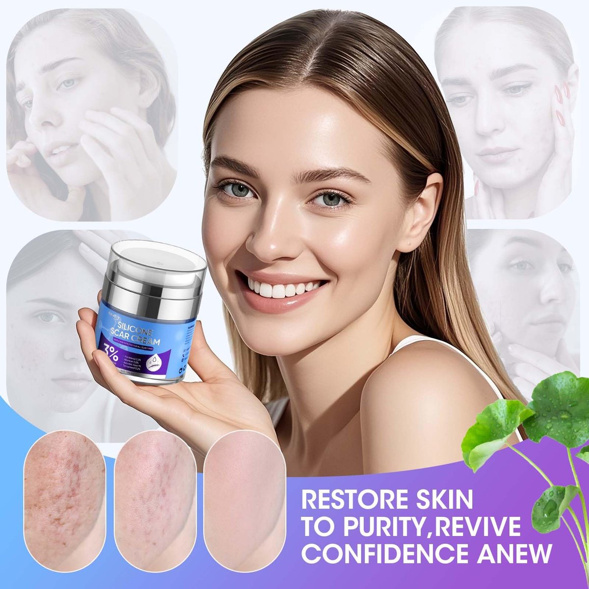 Reatoy Silikon Narbencreme für Operationsnarben, 3% Dimethicon Komplex Silikon Narbengel für alte & neue Narben, Kaiserschnitt, Schwangerschaft, Akne, Verletzungen, Keloid, Verbrennungen, nicht reizendes Narbenentfernungscreme (55 ml)