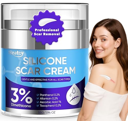 Reatoy Silikon Narbencreme für Operationsnarben, 3% Dimethicon Komplex Silikon Narbengel für alte & neue Narben, Kaiserschnitt, Schwangerschaft, Akne, Verletzungen, Keloid, Verbrennungen, nicht reizendes Narbenentfernungscreme (55 ml)