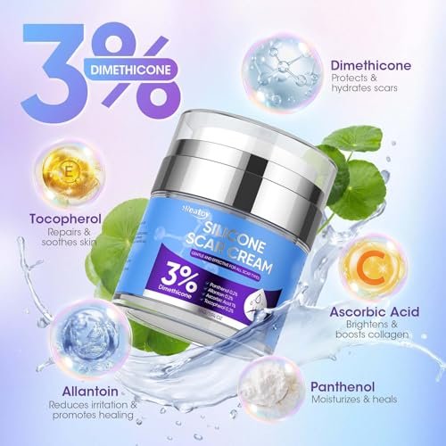 Reatoy Silikon Narbencreme für Operationsnarben, 3% Dimethicon Komplex Silikon Narbengel für alte & neue Narben, Kaiserschnitt, Schwangerschaft, Akne, Verletzungen, Keloid, Verbrennungen, nicht reizendes Narbenentfernungscreme (55 ml)