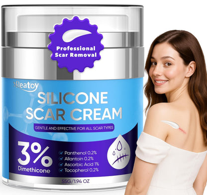 Reatoy Silikon Narbencreme für Operationsnarben, 3% Dimethicon Komplex Silikon Narbengel für alte & neue Narben, Kaiserschnitt, Schwangerschaft, Akne, Verletzungen, Keloid, Verbrennungen, nicht reizendes Narbenentfernungscreme (55 ml)