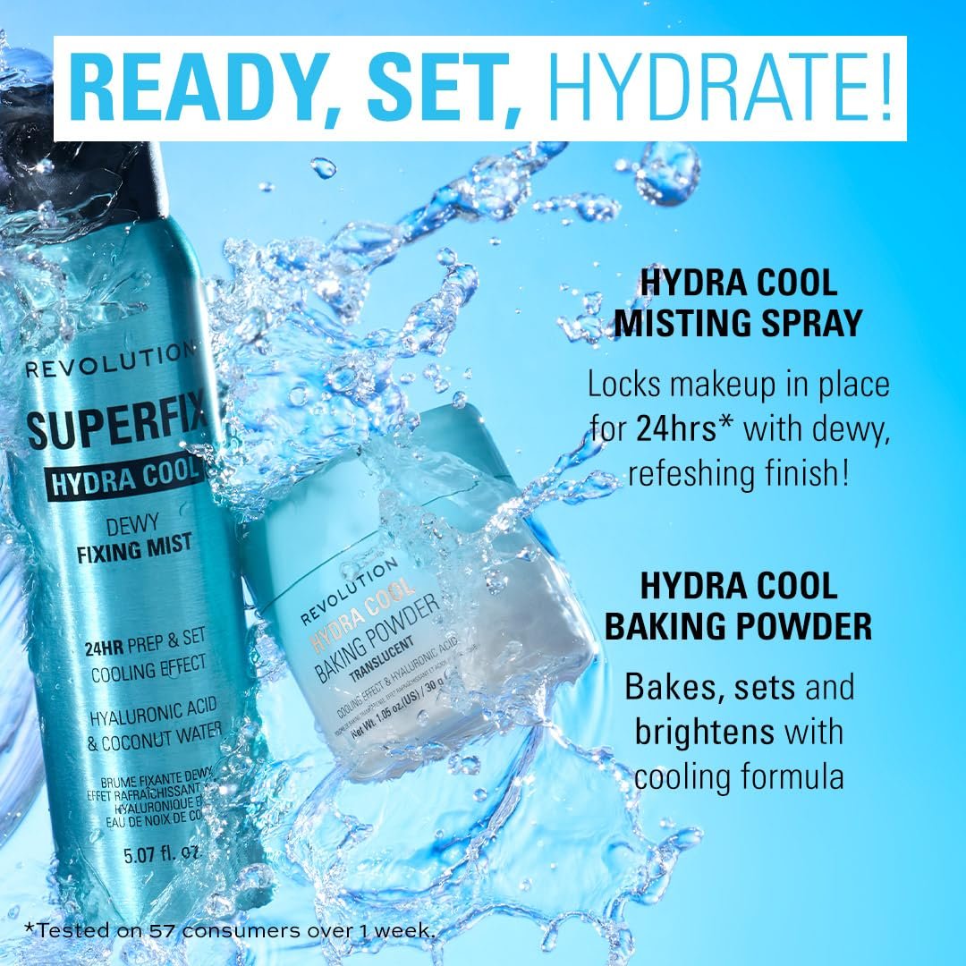 Revolution Superfix Hydra Cool Prep + Fix Continuous Fixing Mist – Feuchtigkeitsspendender Fixierungsspray für Make-up mit Aloe Vera, vegan & tierversuchsfrei, 169 ml