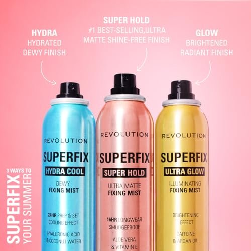 Revolution Superfix Hydra Cool Prep + Fix Continuous Fixing Mist – Feuchtigkeitsspendender Fixierungsspray für Make-up mit Aloe Vera, vegan & tierversuchsfrei, 169 ml