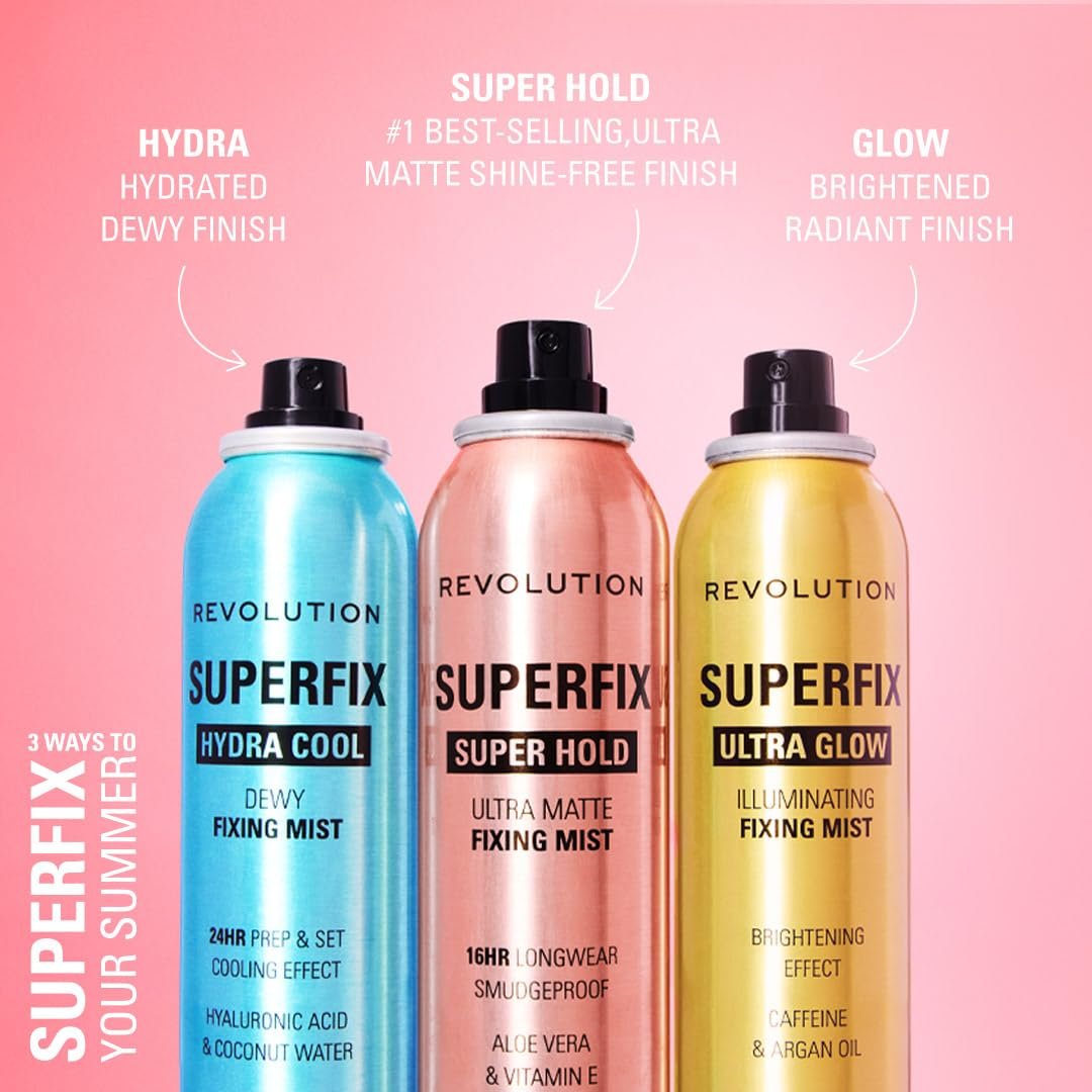 Revolution Superfix Hydra Cool Prep + Fix Continuous Fixing Mist – Feuchtigkeitsspendender Fixierungsspray für Make-up mit Aloe Vera, vegan & tierversuchsfrei, 169 ml