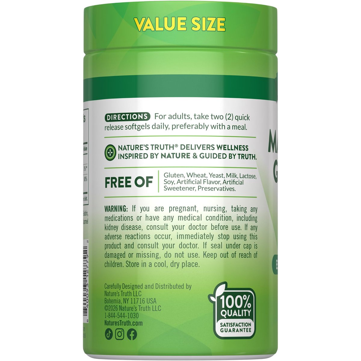 Nature's Truth Magnesium Glycinat 250 mg | 120 Softgels | Hochdosiert & Gut Absorbierbar | Non-GMO & Glutenfrei | Mineralstoffpräparat