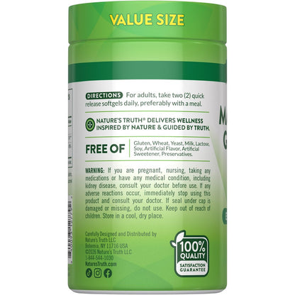 Nature's Truth Magnesium Glycinat 250 mg | 120 Softgels | Hochdosiert & Gut Absorbierbar | Non-GMO & Glutenfrei | Mineralstoffpräparat