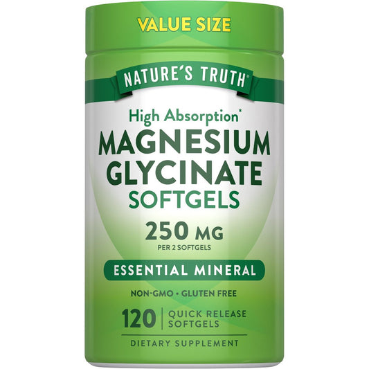Nature's Truth Magnesium Glycinat 250 mg | 120 Softgels | Hochdosiert & Gut Absorbierbar | Non-GMO & Glutenfrei | Mineralstoffpräparat
