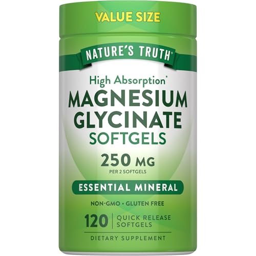 Nature's Truth Magnesium Glycinat 250 mg | 120 Softgels | Hochdosiert & Gut Absorbierbar | Non-GMO & Glutenfrei | Mineralstoffpräparat