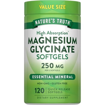 Nature's Truth Magnesium Glycinat 250 mg | 120 Softgels | Hochdosiert & Gut Absorbierbar | Non-GMO & Glutenfrei | Mineralstoffpräparat