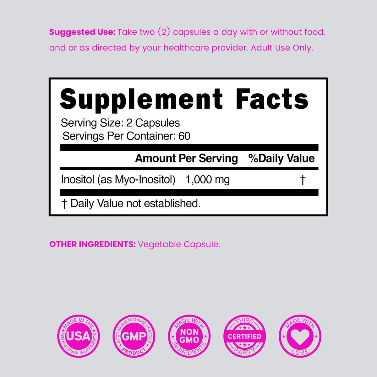 Inositol Kapseln (Myo-Inositol) (1000 mg pro Portion, 120 Kapseln) - Myo-Inositol Ergänzung für Hormonbalance bei Frauen - Vegan, Laborgeprüft, Glutenfrei & Hergestellt in den USA (120 Stück)