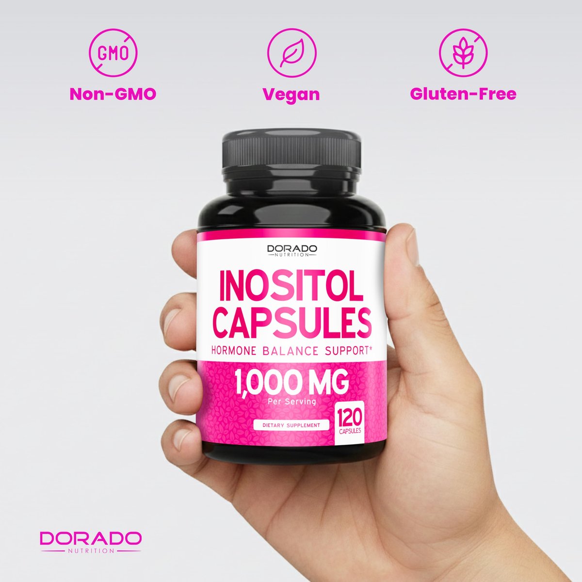 Inositol Kapseln (Myo-Inositol) (1000 mg pro Portion, 120 Kapseln) - Myo-Inositol Ergänzung für Hormonbalance bei Frauen - Vegan, Laborgeprüft, Glutenfrei & Hergestellt in den USA (120 Stück)