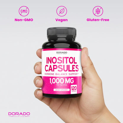 Inositol Kapseln (Myo-Inositol) (1000 mg pro Portion, 120 Kapseln) - Myo-Inositol Ergänzung für Hormonbalance bei Frauen - Vegan, Laborgeprüft, Glutenfrei & Hergestellt in den USA (120 Stück)