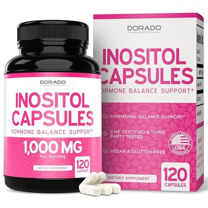 Inositol Kapseln (Myo-Inositol) (1000 mg pro Portion, 120 Kapseln) - Myo-Inositol Ergänzung für Hormonbalance bei Frauen - Vegan, Laborgeprüft, Glutenfrei & Hergestellt in den USA (120 Stück)