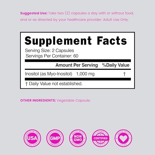 Inositol Kapseln (Myo-Inositol) (1000 mg pro Portion, 120 Kapseln) - Myo-Inositol Ergänzung für Hormonbalance bei Frauen - Vegan, Laborgeprüft, Glutenfrei & Hergestellt in den USA (120 Stück)