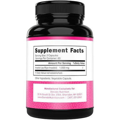 Inositol Kapseln (Myo-Inositol) (1000 mg pro Portion, 120 Kapseln) - Myo-Inositol Ergänzung für Hormonbalance bei Frauen - Vegan, Laborgeprüft, Glutenfrei & Hergestellt in den USA (120 Stück)