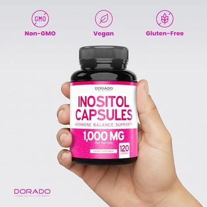 Inositol Kapseln (Myo-Inositol) (1000 mg pro Portion, 120 Kapseln) - Myo-Inositol Ergänzung für Hormonbalance bei Frauen - Vegan, Laborgeprüft, Glutenfrei & Hergestellt in den USA (120 Stück)