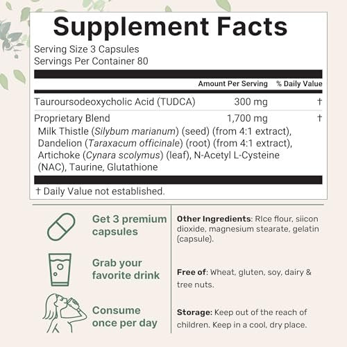 Micro Ingredients TUDCA Galle Bile Salze 2.000 mg Nahrungsergänzungsmittel, 240 Kapseln | 7-in-1 Komplex mit NAC, Mariendistel, Glutathion, Löwenzahn & Artischocke | Extra starke Tauroursodeoxycholsäure | Non-GMO