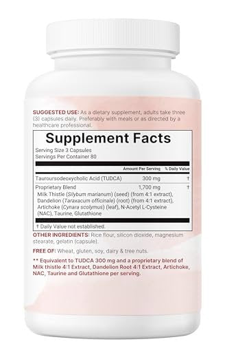 Micro Ingredients TUDCA Galle Bile Salze 2.000 mg Nahrungsergänzungsmittel, 240 Kapseln | 7-in-1 Komplex mit NAC, Mariendistel, Glutathion, Löwenzahn & Artischocke | Extra starke Tauroursodeoxycholsäure | Non-GMO