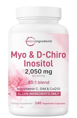 Myo-Inositol & D-Chiro Inositol 2.050 mg | 240 vegane Kapseln + Vitamin C, Folat, DIM & CoQ10 | Inositol-Präparat für Frauen | 40:1 Verhältnis | Hormonelle Balance & Eierstockunterstützung | Ohne Füllstoffe
