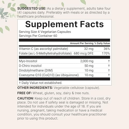 Myo-Inositol & D-Chiro Inositol 2.050 mg | 240 vegane Kapseln + Vitamin C, Folat, DIM & CoQ10 | Inositol-Präparat für Frauen | 40:1 Verhältnis | Hormonelle Balance & Eierstockunterstützung | Ohne Füllstoffe