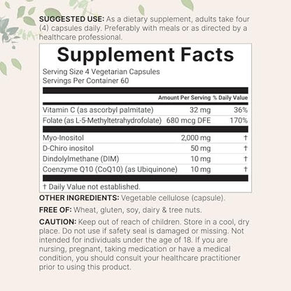 Myo-Inositol & D-Chiro Inositol 2.050 mg | 240 vegane Kapseln + Vitamin C, Folat, DIM & CoQ10 | Inositol-Präparat für Frauen | 40:1 Verhältnis | Hormonelle Balance & Eierstockunterstützung | Ohne Füllstoffe