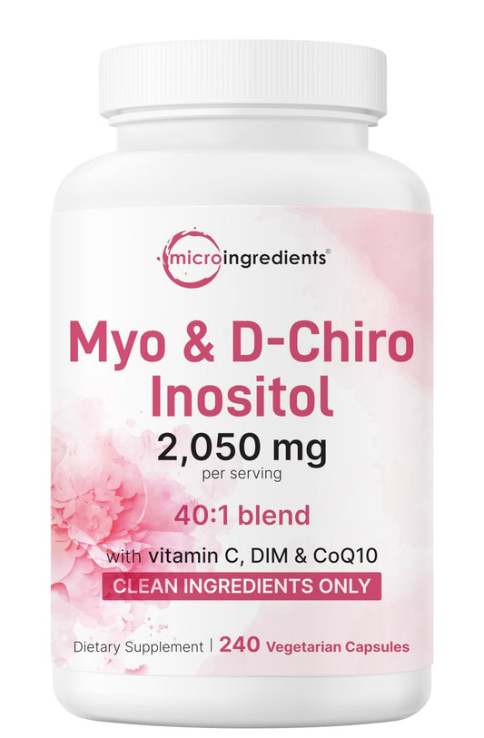 Myo-Inositol & D-Chiro Inositol 2.050 mg | 240 vegane Kapseln + Vitamin C, Folat, DIM & CoQ10 | Inositol-Präparat für Frauen | 40:1 Verhältnis | Hormonelle Balance & Eierstockunterstützung | Ohne Füllstoffe