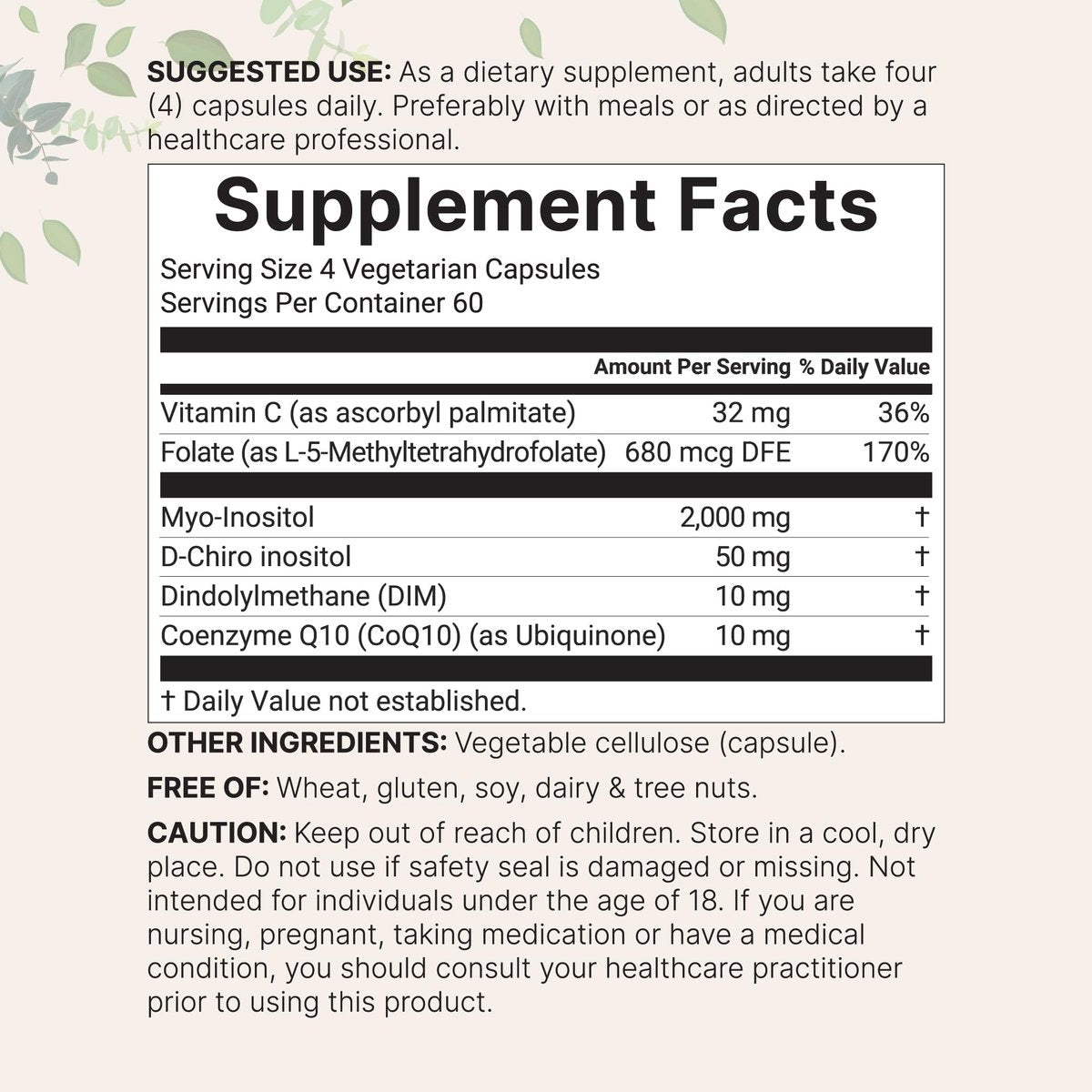 Myo-Inositol & D-Chiro Inositol 2.050 mg | 240 vegane Kapseln + Vitamin C, Folat, DIM & CoQ10 | Inositol-Präparat für Frauen | 40:1 Verhältnis | Hormonelle Balance & Eierstockunterstützung | Ohne Füllstoffe