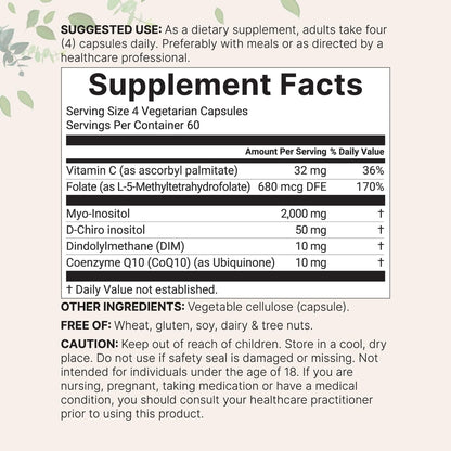 Myo-Inositol & D-Chiro Inositol 2.050 mg | 240 vegane Kapseln + Vitamin C, Folat, DIM & CoQ10 | Inositol-Präparat für Frauen | 40:1 Verhältnis | Hormonelle Balance & Eierstockunterstützung | Ohne Füllstoffe