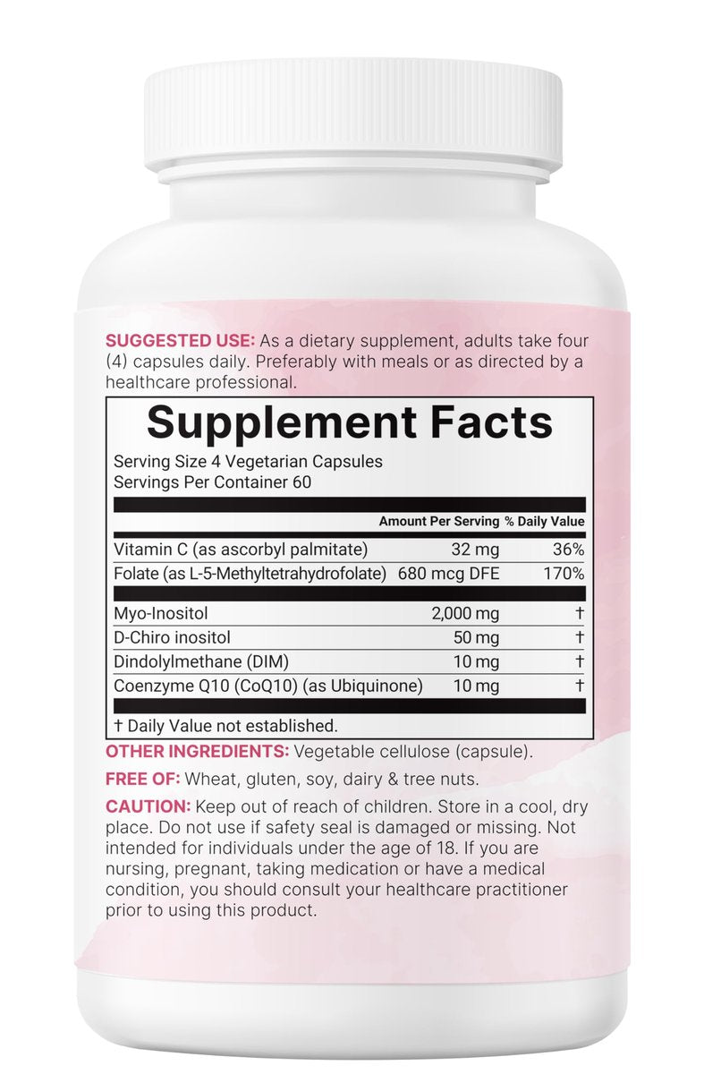 Myo-Inositol & D-Chiro Inositol 2.050 mg | 240 vegane Kapseln + Vitamin C, Folat, DIM & CoQ10 | Inositol-Präparat für Frauen | 40:1 Verhältnis | Hormonelle Balance & Eierstockunterstützung | Ohne Füllstoffe