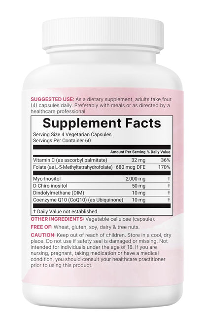 Myo-Inositol & D-Chiro Inositol 2.050 mg | 240 vegane Kapseln + Vitamin C, Folat, DIM & CoQ10 | Inositol-Präparat für Frauen | 40:1 Verhältnis | Hormonelle Balance & Eierstockunterstützung | Ohne Füllstoffe